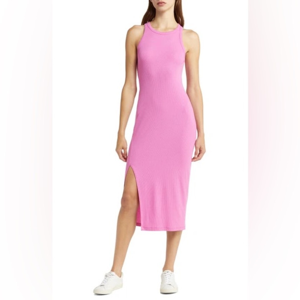 Beyond Yoga Ease Into It Midi Dress Hibiscus Pink sz XL